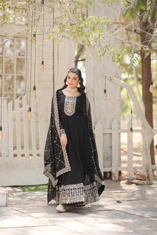 Enchanting Faux Georgette Fully Stitched Designer Gown With Dupatta - INDIAN ELEGANCE