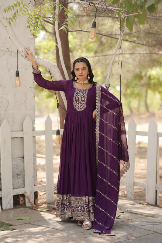 Enchanting Faux Georgette Fully Stitched Designer Gown With Dupatta - INDIAN ELEGANCE
