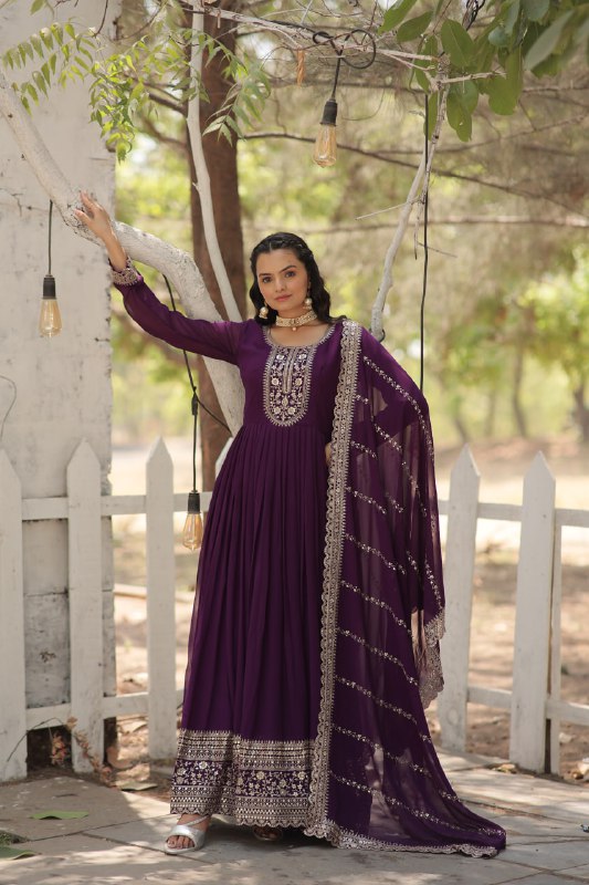 Enchanting Faux Georgette Fully Stitched Designer Gown With Dupatta - INDIAN ELEGANCE