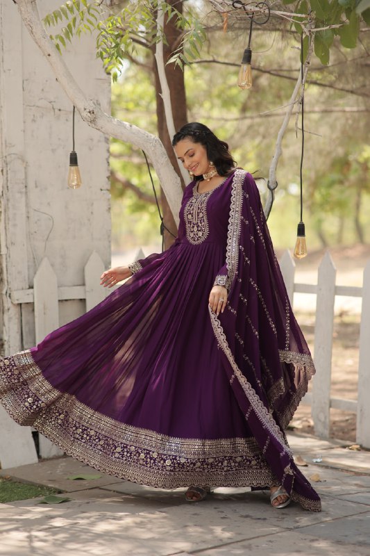 Enchanting Faux Georgette Fully Stitched Designer Gown With Dupatta - INDIAN ELEGANCE