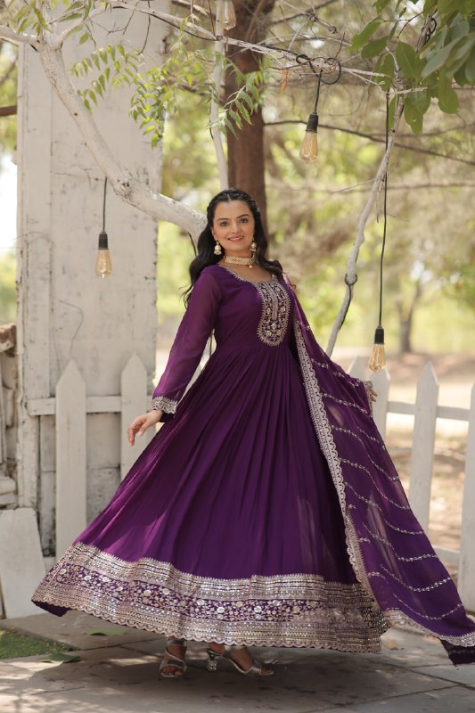 Enchanting Faux Georgette Fully Stitched Designer Gown With Dupatta - INDIAN ELEGANCE