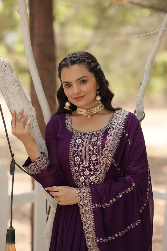 Enchanting Faux Georgette Fully Stitched Designer Gown With Dupatta - INDIAN ELEGANCE