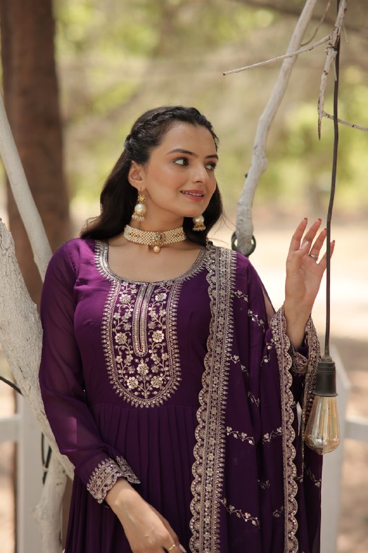 Enchanting Faux Georgette Fully Stitched Designer Gown With Dupatta - INDIAN ELEGANCE