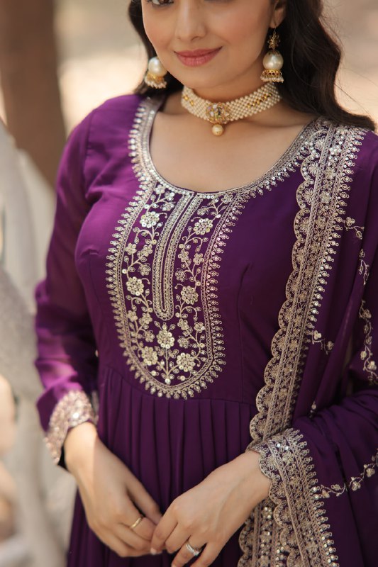 Enchanting Faux Georgette Fully Stitched Designer Gown With Dupatta - INDIAN ELEGANCE