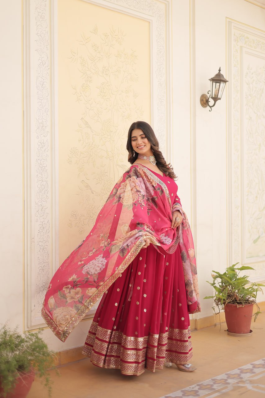 Entrancing Faux Georgette Zari Sequins Worked Designer Gown - INDIAN ELEGANCE
