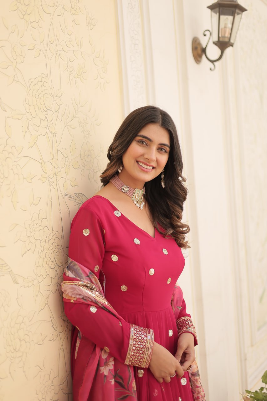 Entrancing Faux Georgette Zari Sequins Worked Designer Gown - INDIAN ELEGANCE