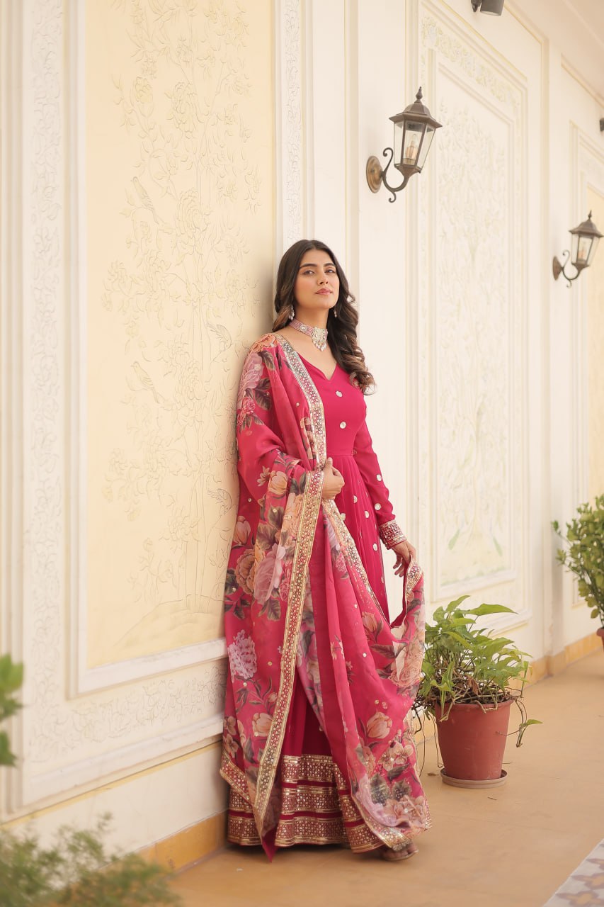 Entrancing Faux Georgette Zari Sequins Worked Designer Gown - INDIAN ELEGANCE