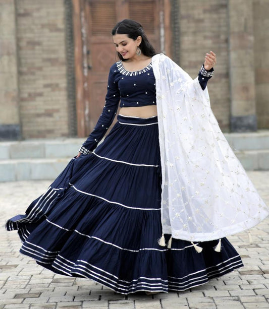 Fascinating Blue Foil Mirror Gota Patti Worked Navratri Lehenga Choli - INDIAN ELEGANCE