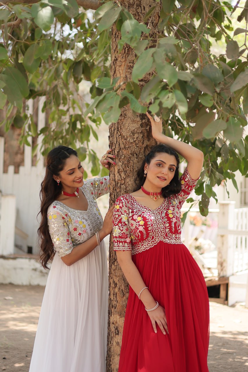 Shimmering Faux Georgette Fully Stitched Designer Gown - INDIAN ELEGANCE
