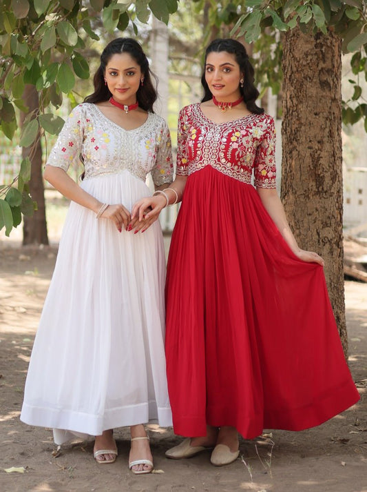 Shimmering Faux Georgette Fully Stitched Designer Gown - INDIAN ELEGANCE