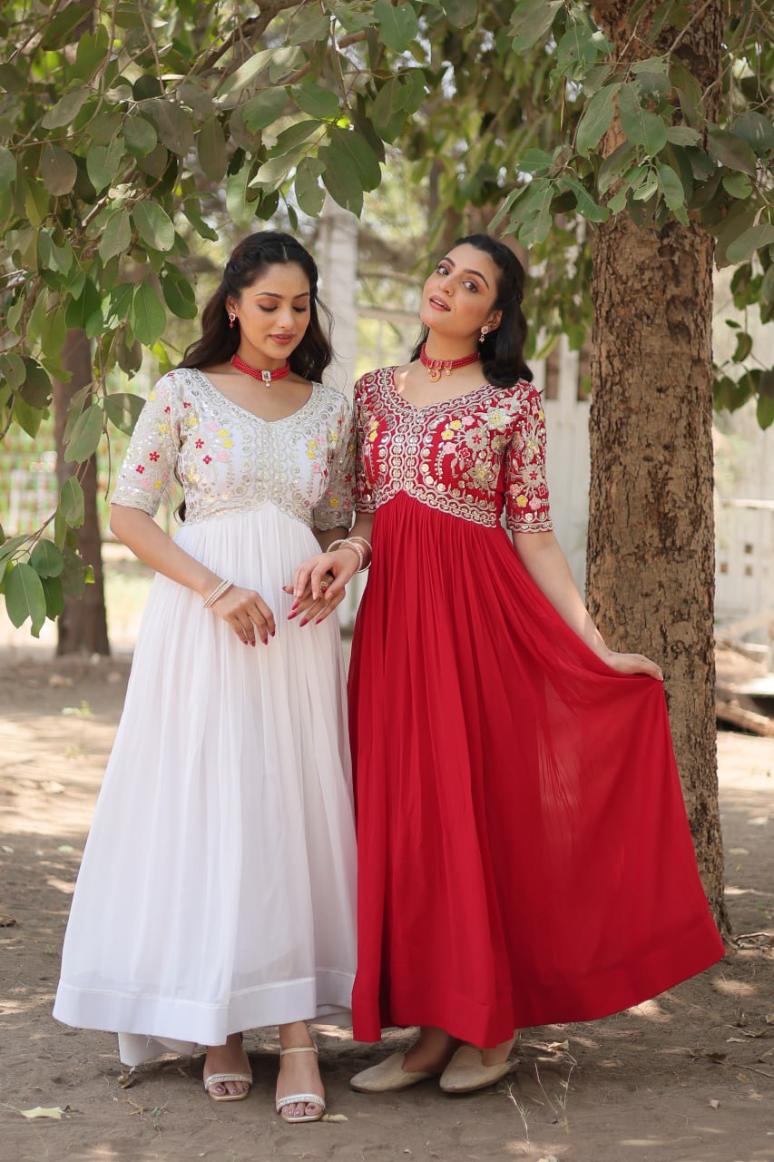 Shimmering Faux Georgette Fully Stitched Designer Gown - INDIAN ELEGANCE
