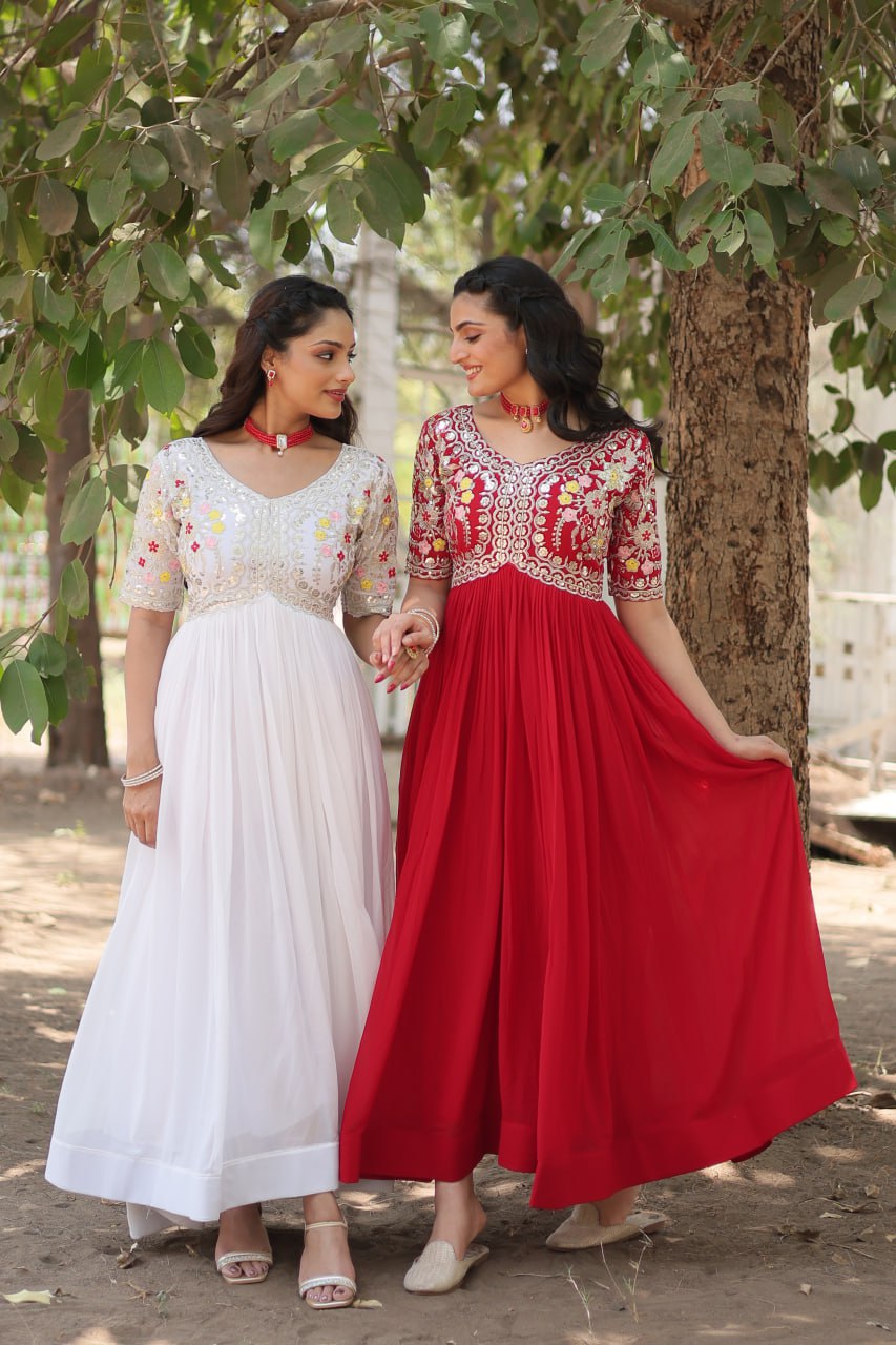 Shimmering Faux Georgette Fully Stitched Designer Gown - INDIAN ELEGANCE