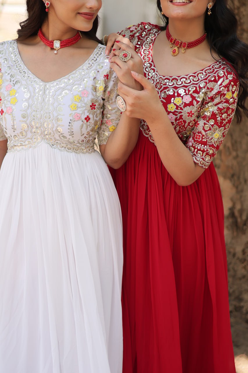 Shimmering Faux Georgette Fully Stitched Designer Gown - INDIAN ELEGANCE