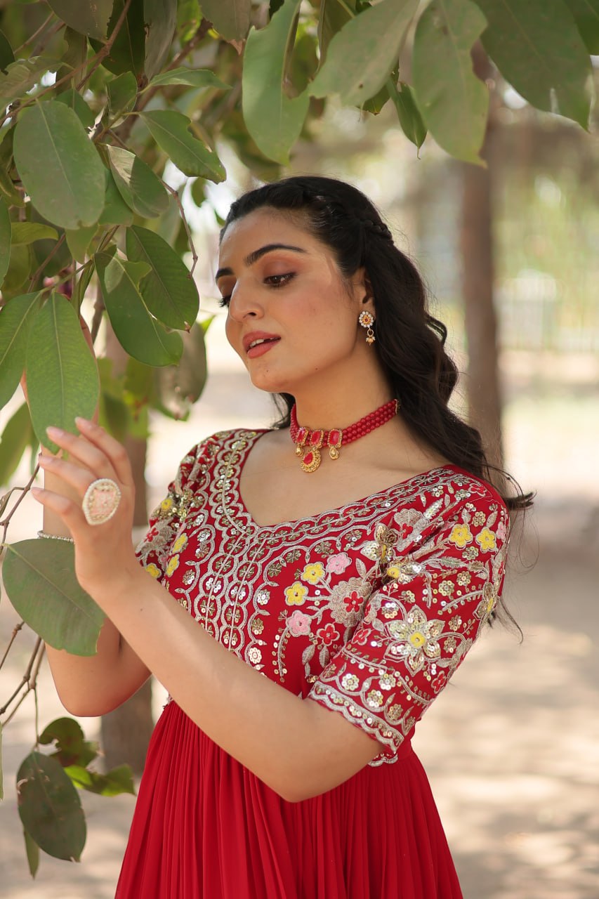 Shimmering Faux Georgette Fully Stitched Designer Gown - INDIAN ELEGANCE