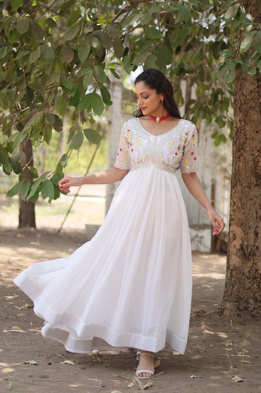Shimmering Faux Georgette Fully Stitched Designer Gown - INDIAN ELEGANCE