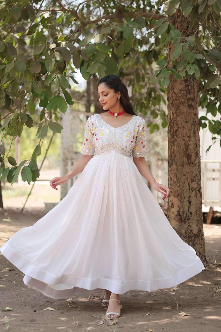 Shimmering Faux Georgette Fully Stitched Designer Gown - INDIAN ELEGANCE