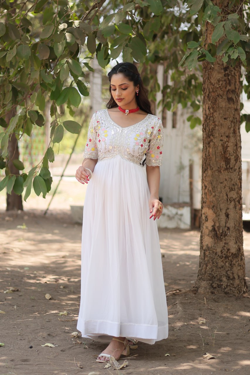 Shimmering Faux Georgette Fully Stitched Designer Gown - INDIAN ELEGANCE