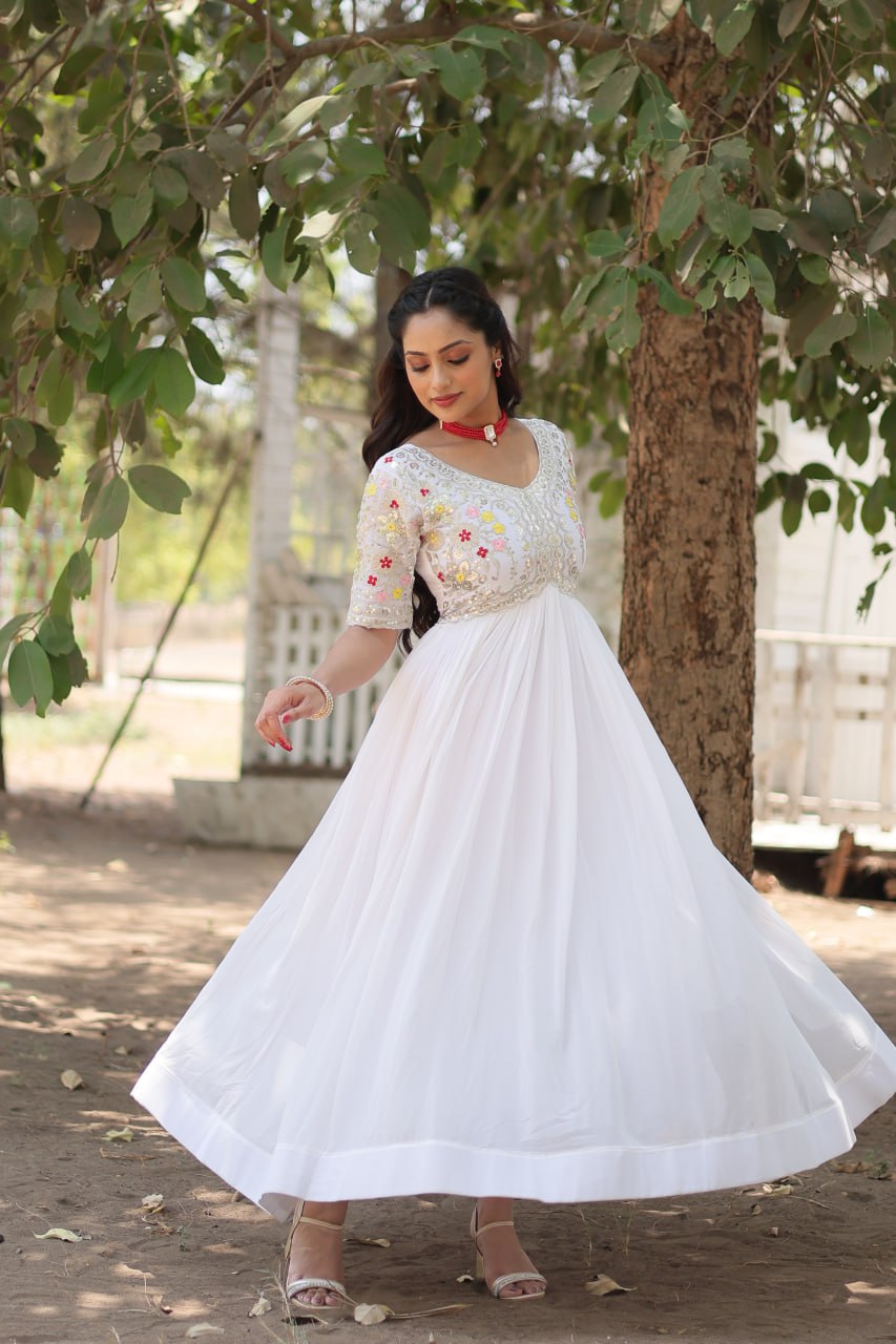 Shimmering Faux Georgette Fully Stitched Designer Gown - INDIAN ELEGANCE