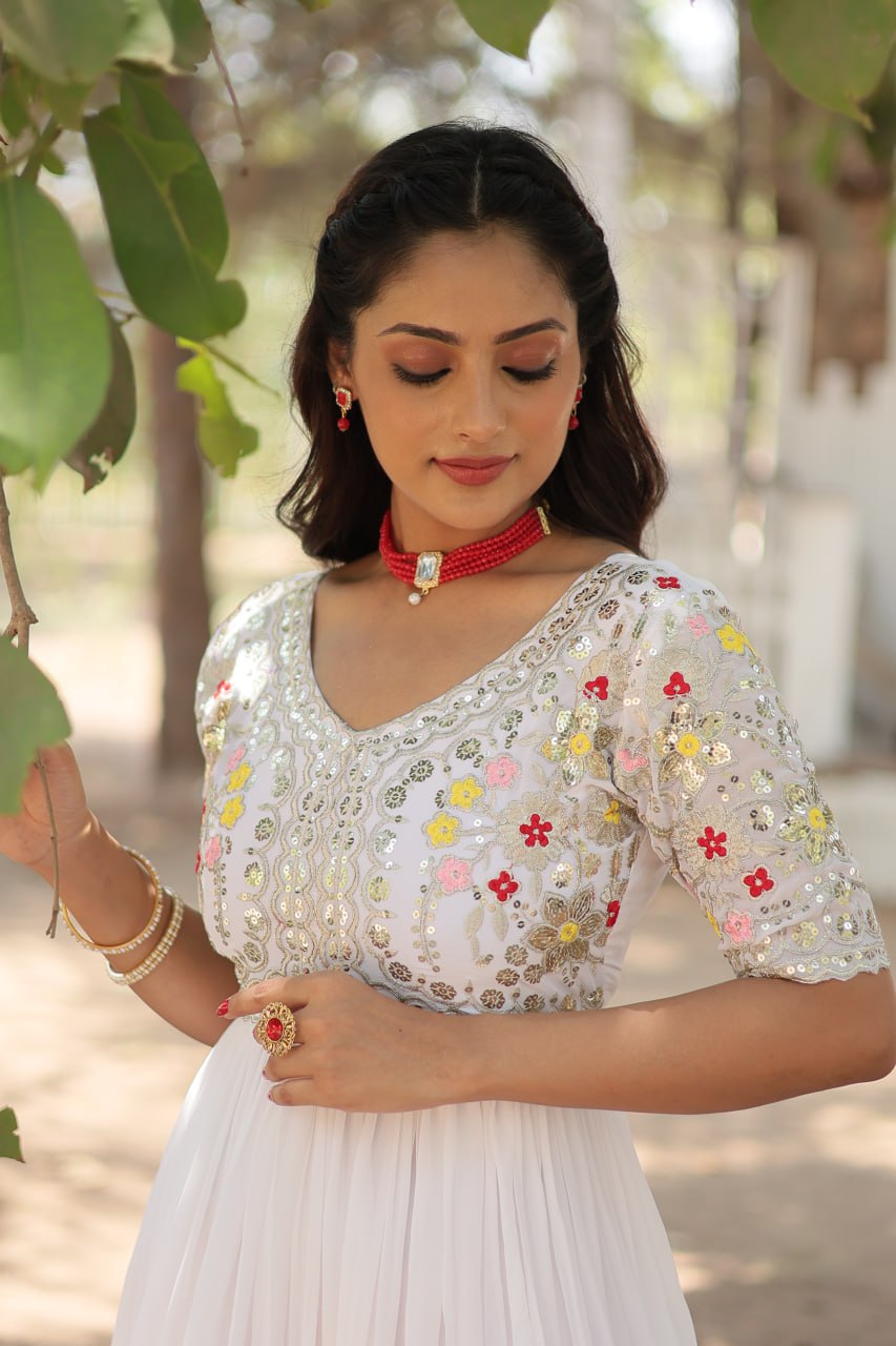 Shimmering Faux Georgette Fully Stitched Designer Gown - INDIAN ELEGANCE