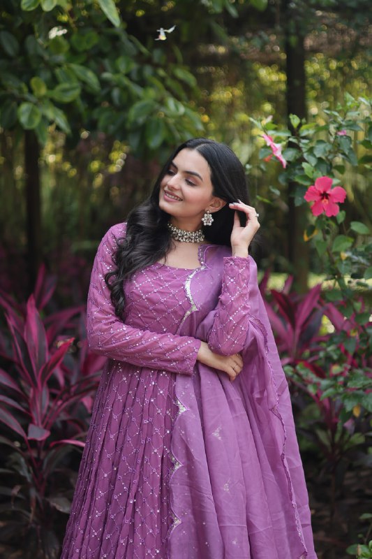Enamoring Faux Georgette Chex Sequins Thread Worked Designer Gown - INDIAN ELEGANCE