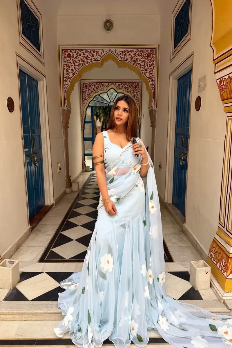 Stylish Ruffle Drape ready to wear Lehenga Saree – Modern Fusion Ethnic Wear for Weddings & Parties