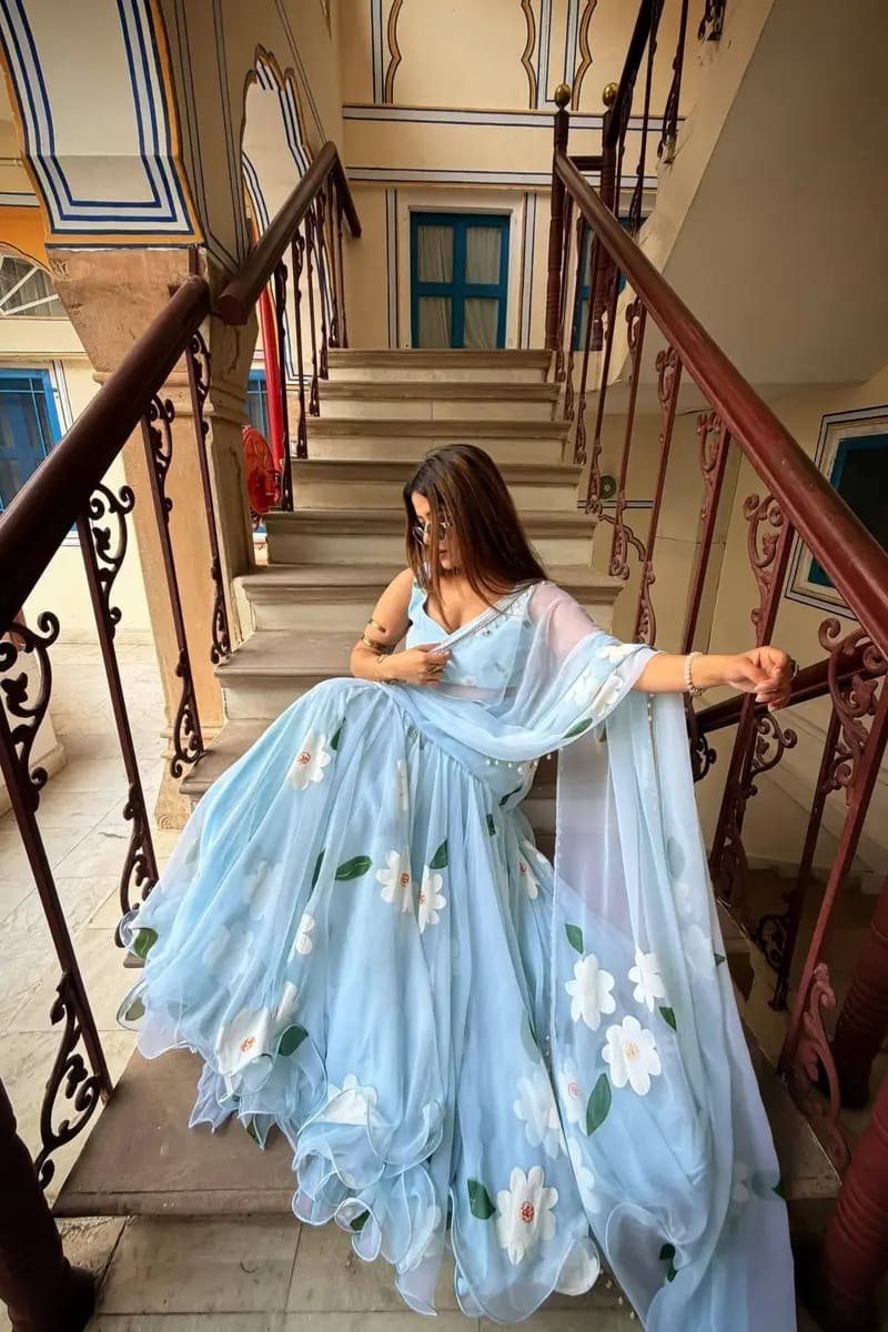 Stylish Ruffle Drape ready to wear Lehenga Saree – Modern Fusion Ethnic Wear for Weddings & Parties