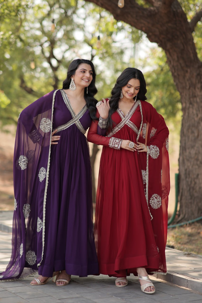 Charming Alia Cut Faux Georgette Festive Wear Designer Gown - INDIAN ELEGANCE