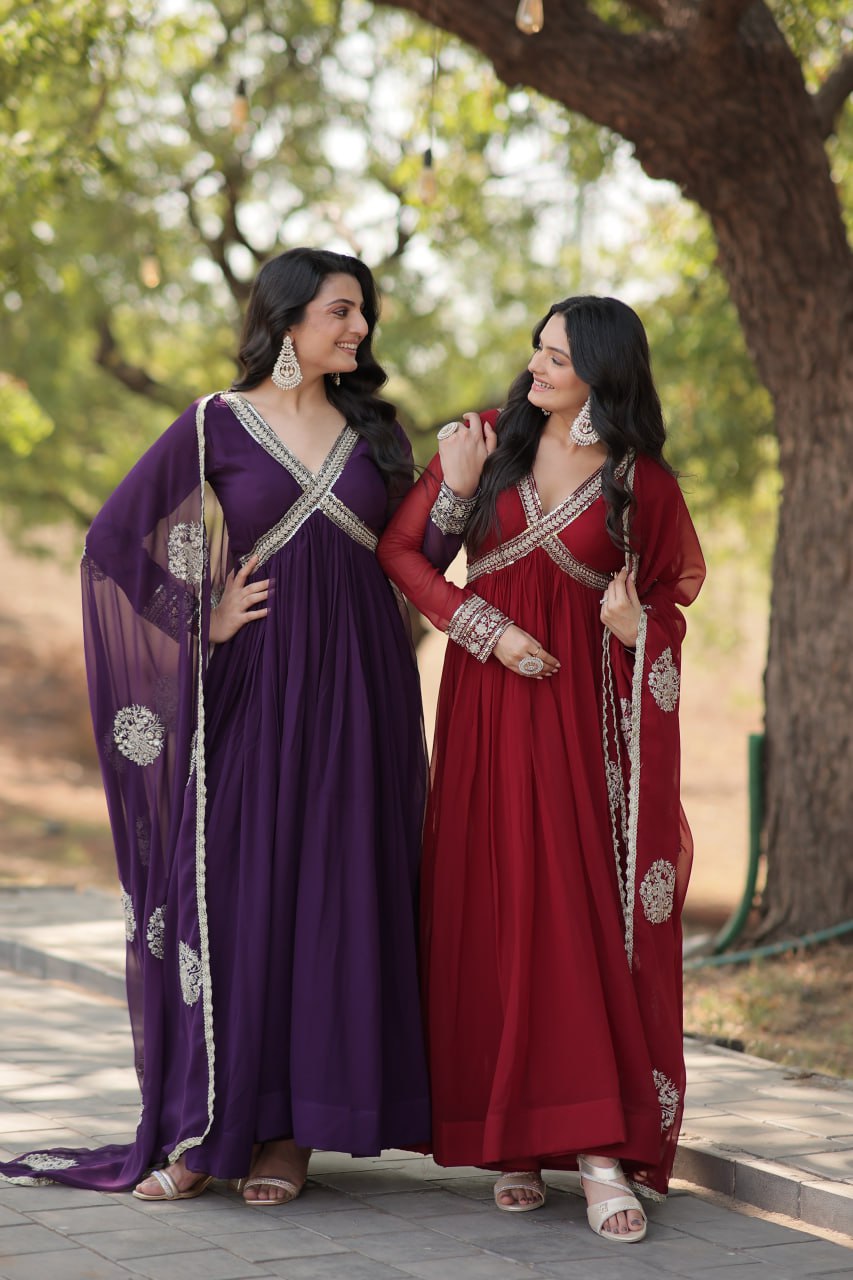 Charming Alia Cut Faux Georgette Festive Wear Designer Gown - INDIAN ELEGANCE