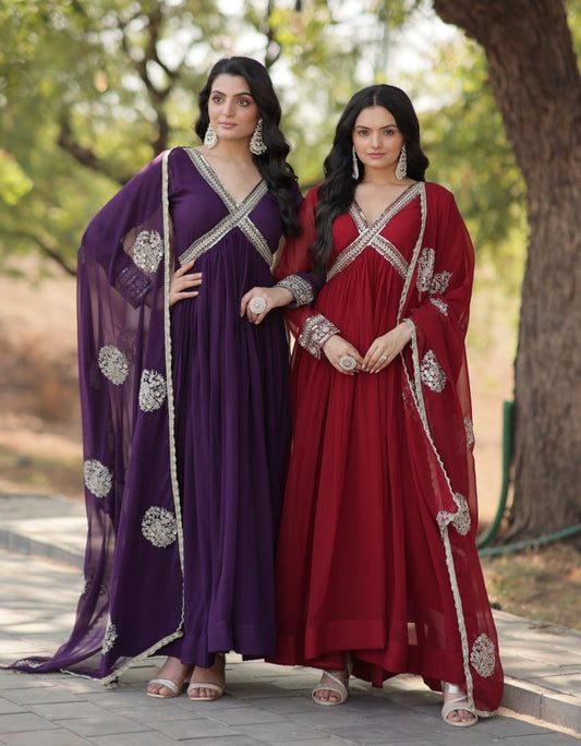 Charming Alia Cut Faux Georgette Festive Wear Designer Gown - INDIAN ELEGANCE