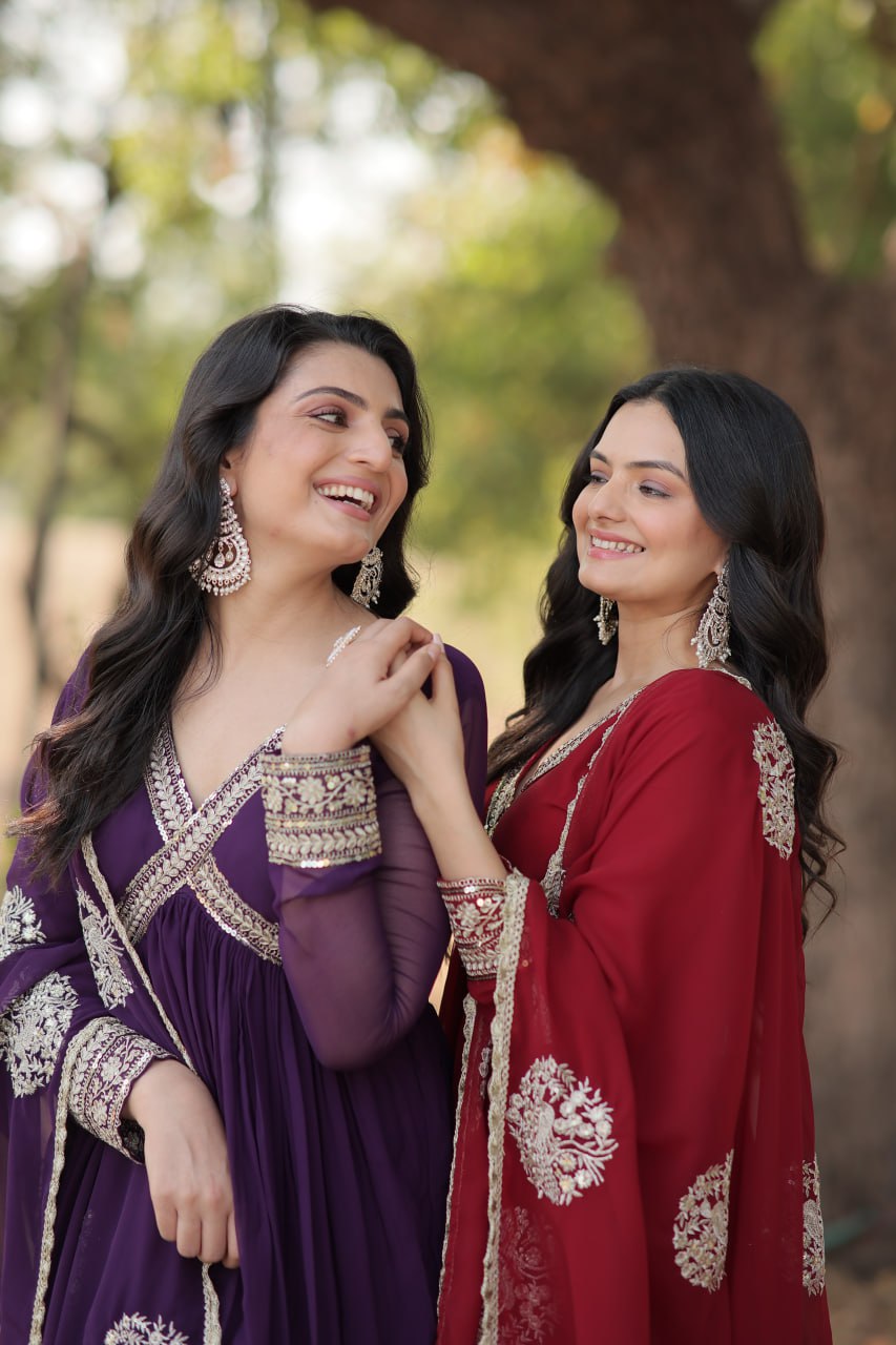 Charming Alia Cut Faux Georgette Festive Wear Designer Gown - INDIAN ELEGANCE