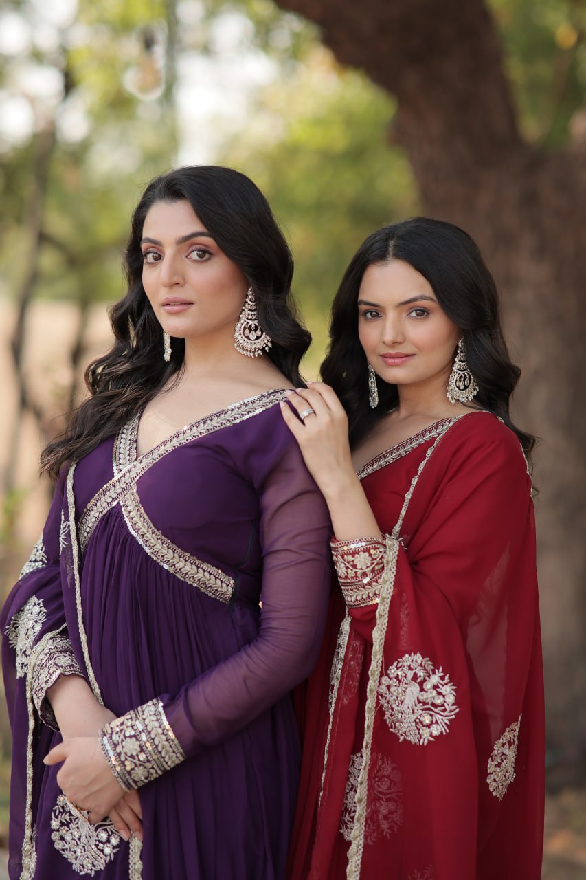 Charming Alia Cut Faux Georgette Festive Wear Designer Gown - INDIAN ELEGANCE