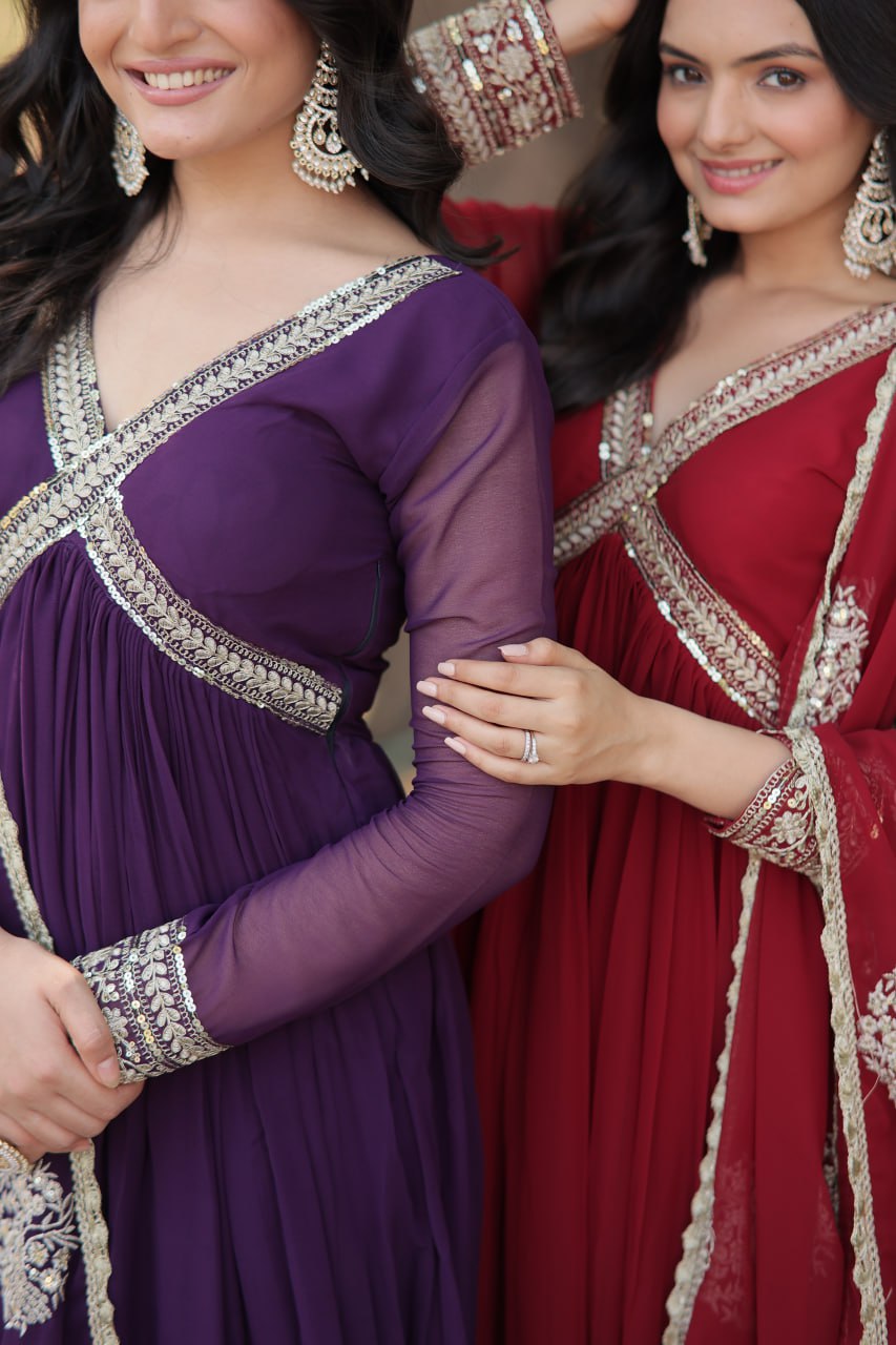 Charming Alia Cut Faux Georgette Festive Wear Designer Gown - INDIAN ELEGANCE