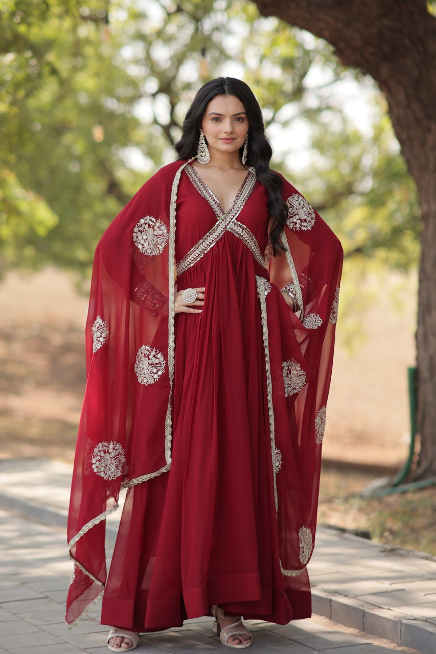 Charming Alia Cut Faux Georgette Festive Wear Designer Gown - INDIAN ELEGANCE