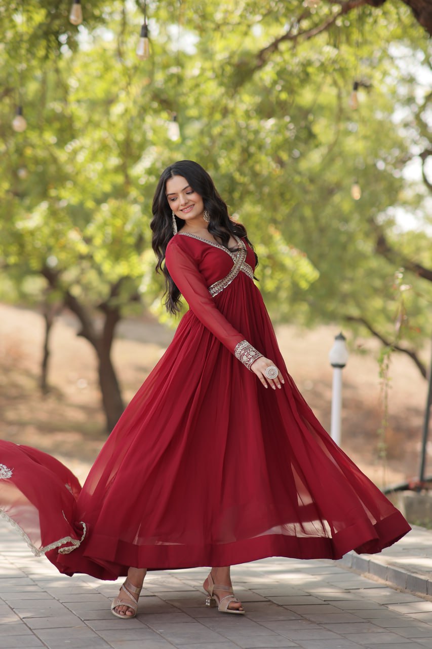 Charming Alia Cut Faux Georgette Festive Wear Designer Gown - INDIAN ELEGANCE