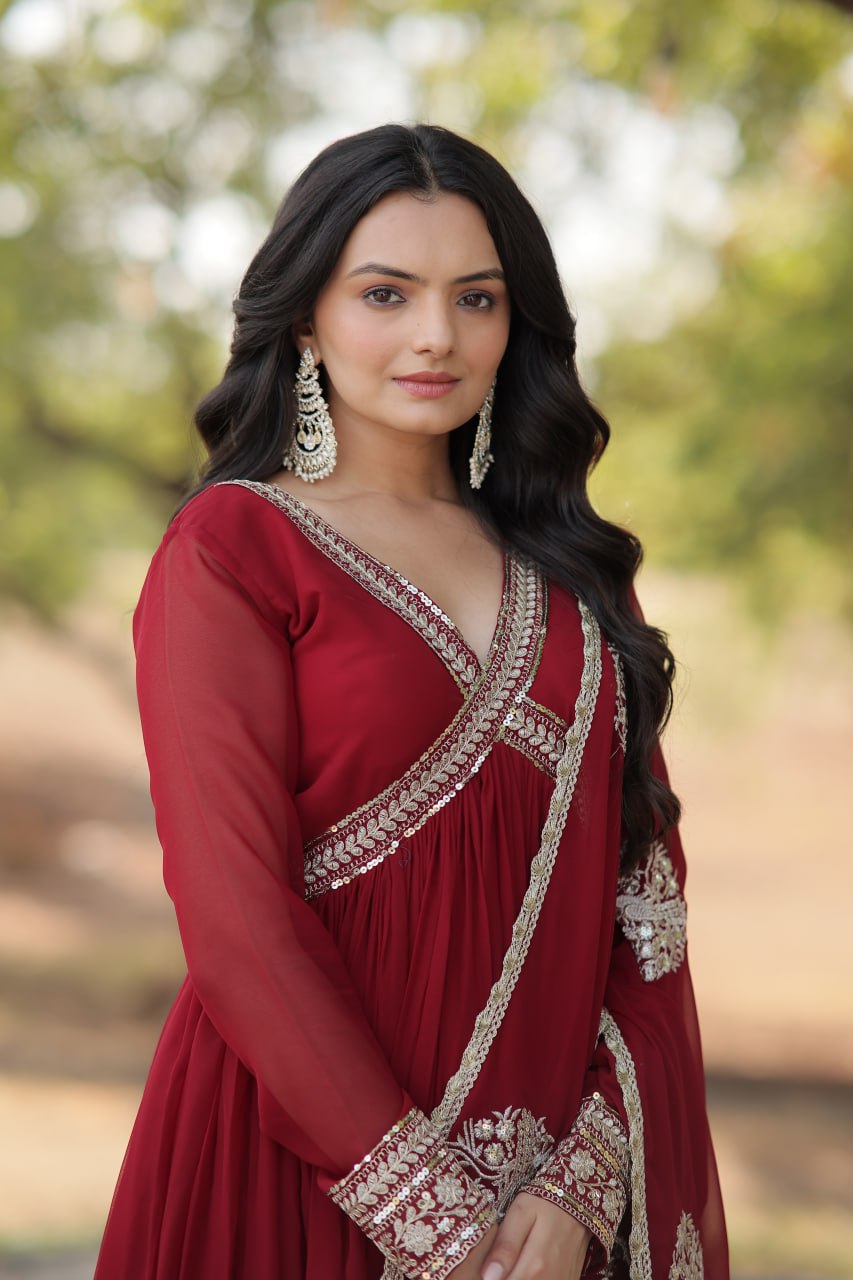 Charming Alia Cut Faux Georgette Festive Wear Designer Gown - INDIAN ELEGANCE