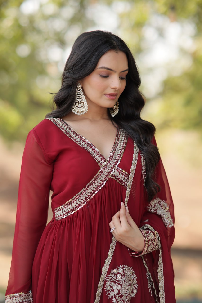Charming Alia Cut Faux Georgette Festive Wear Designer Gown - INDIAN ELEGANCE