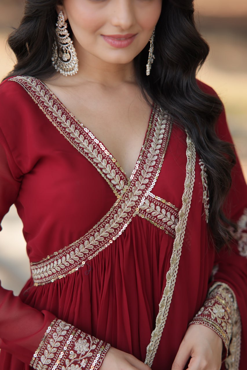 Charming Alia Cut Faux Georgette Festive Wear Designer Gown - INDIAN ELEGANCE
