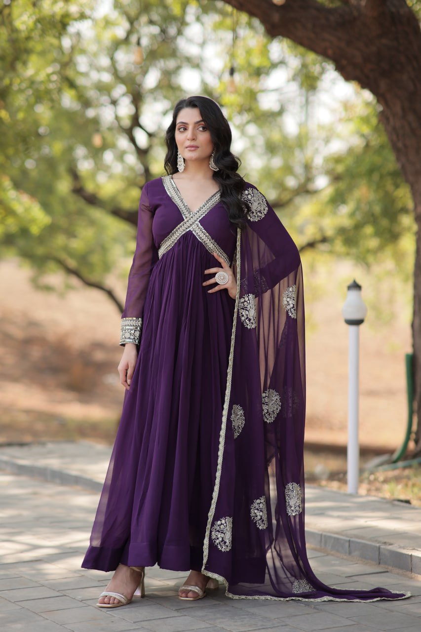 Charming Alia Cut Faux Georgette Festive Wear Designer Gown - INDIAN ELEGANCE