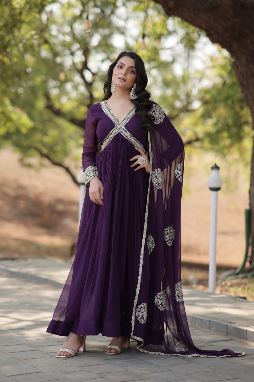 Charming Alia Cut Faux Georgette Festive Wear Designer Gown - INDIAN ELEGANCE