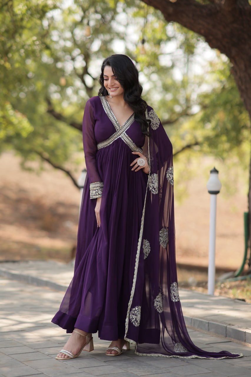 Charming Alia Cut Faux Georgette Festive Wear Designer Gown - INDIAN ELEGANCE