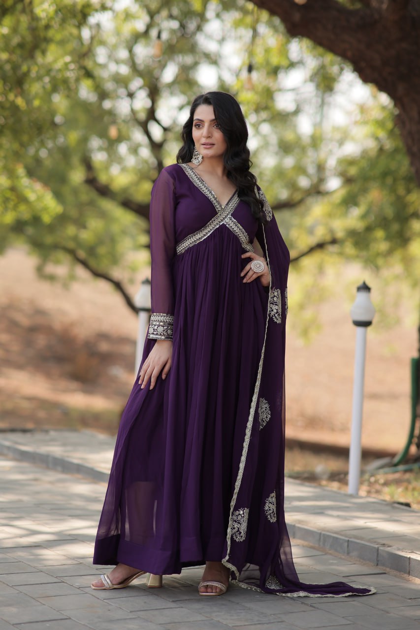 Charming Alia Cut Faux Georgette Festive Wear Designer Gown - INDIAN ELEGANCE