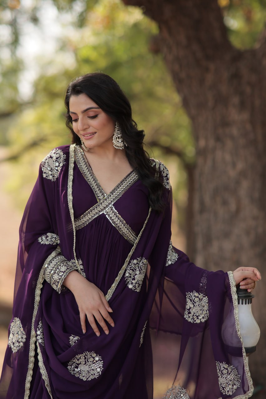 Charming Alia Cut Faux Georgette Festive Wear Designer Gown - INDIAN ELEGANCE