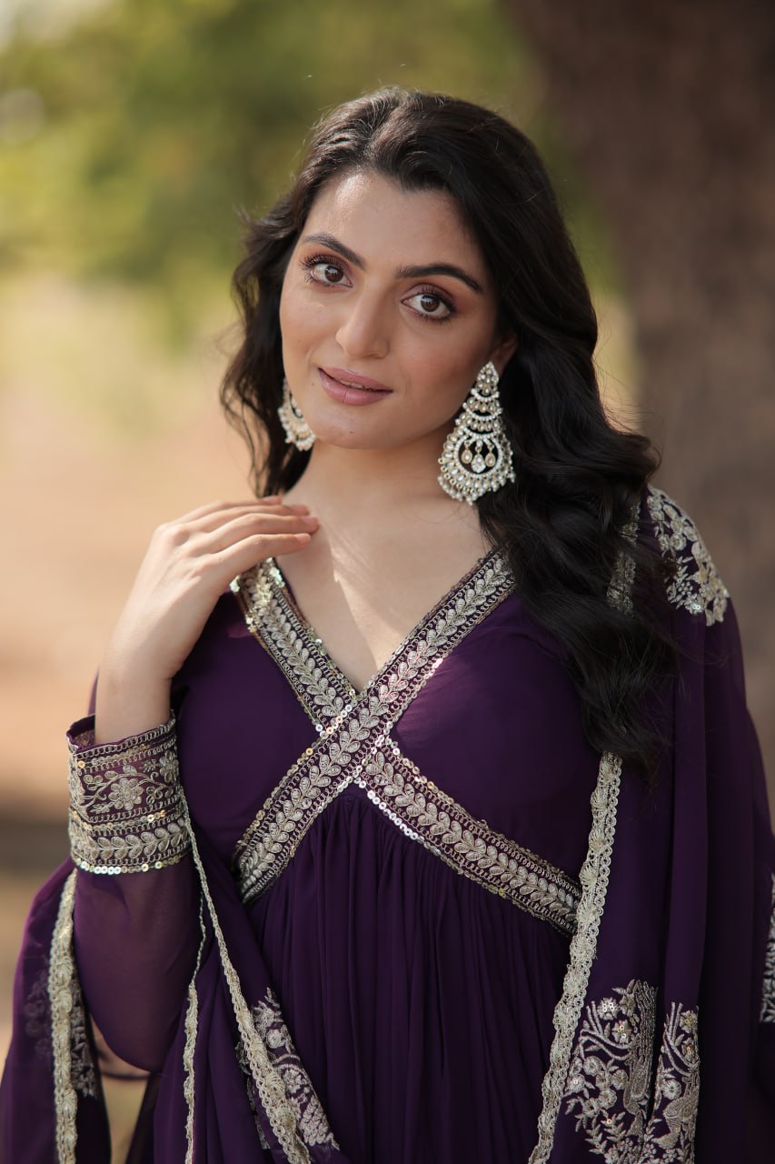 Charming Alia Cut Faux Georgette Festive Wear Designer Gown - INDIAN ELEGANCE