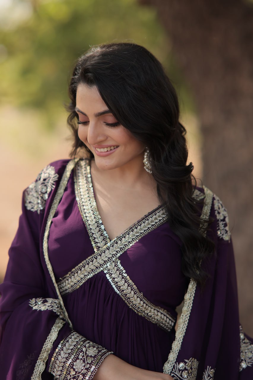 Charming Alia Cut Faux Georgette Festive Wear Designer Gown - INDIAN ELEGANCE