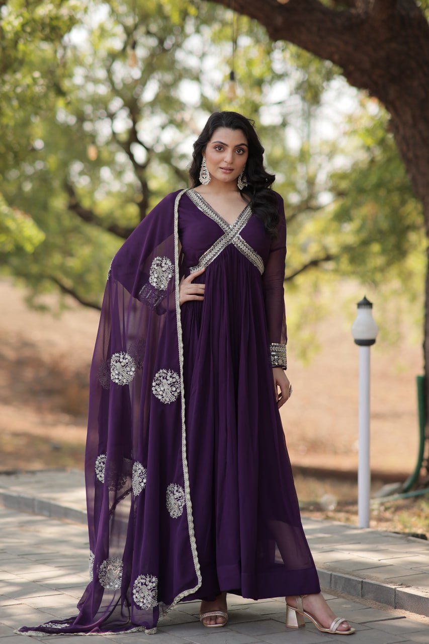 Charming Alia Cut Faux Georgette Festive Wear Designer Gown - INDIAN ELEGANCE