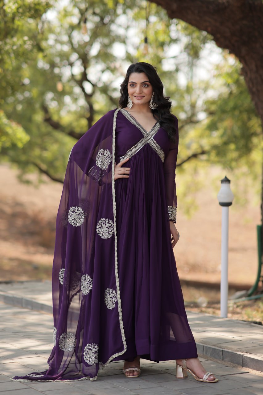 Charming Alia Cut Faux Georgette Festive Wear Designer Gown - INDIAN ELEGANCE