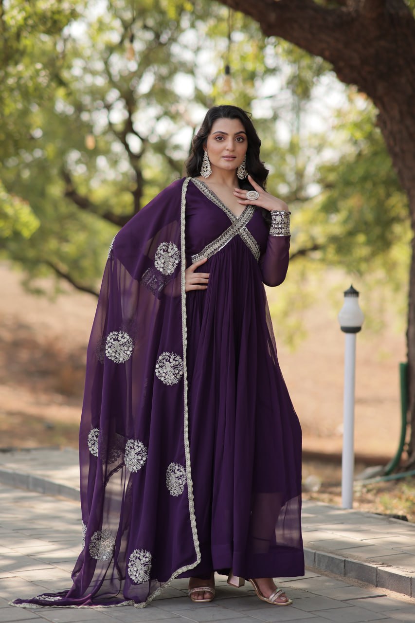 Charming Alia Cut Faux Georgette Festive Wear Designer Gown - INDIAN ELEGANCE