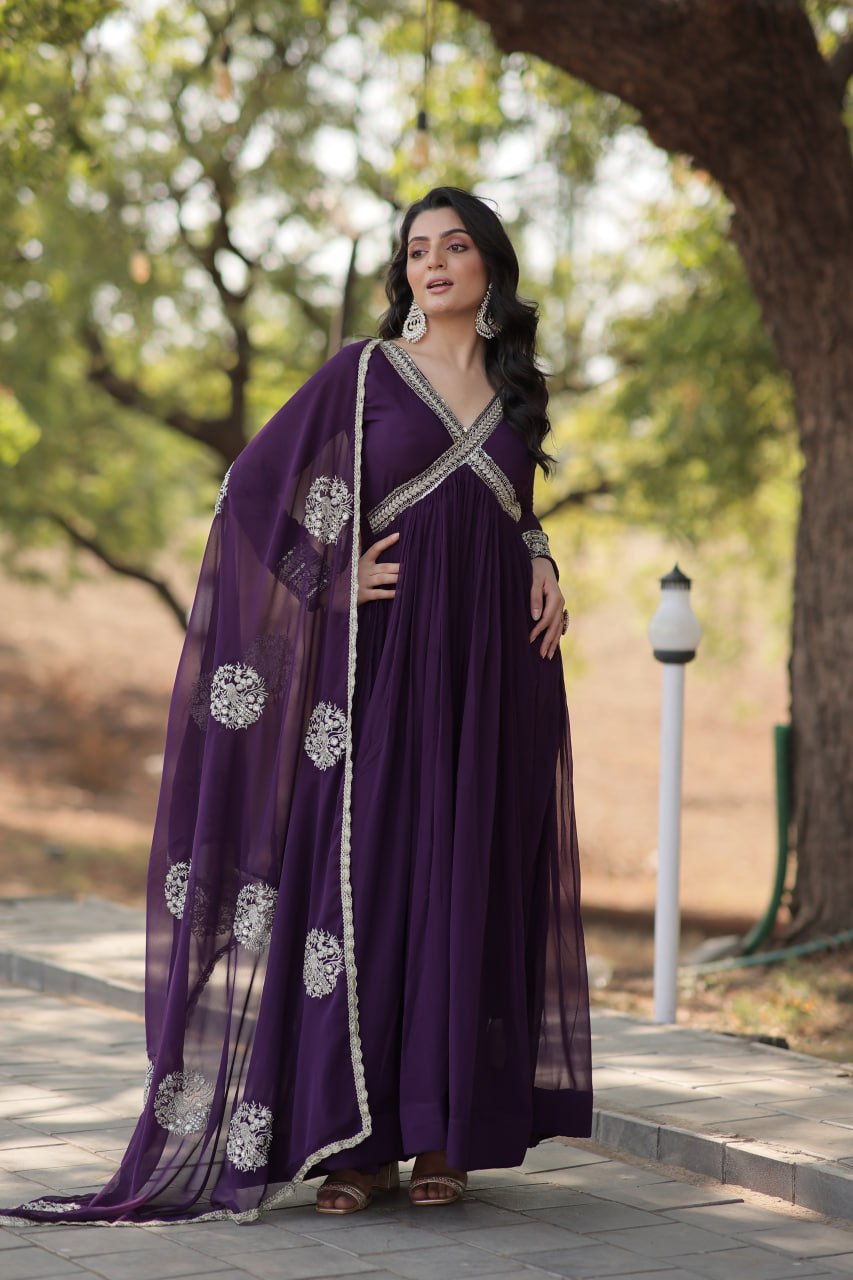 Charming Alia Cut Faux Georgette Festive Wear Designer Gown - INDIAN ELEGANCE