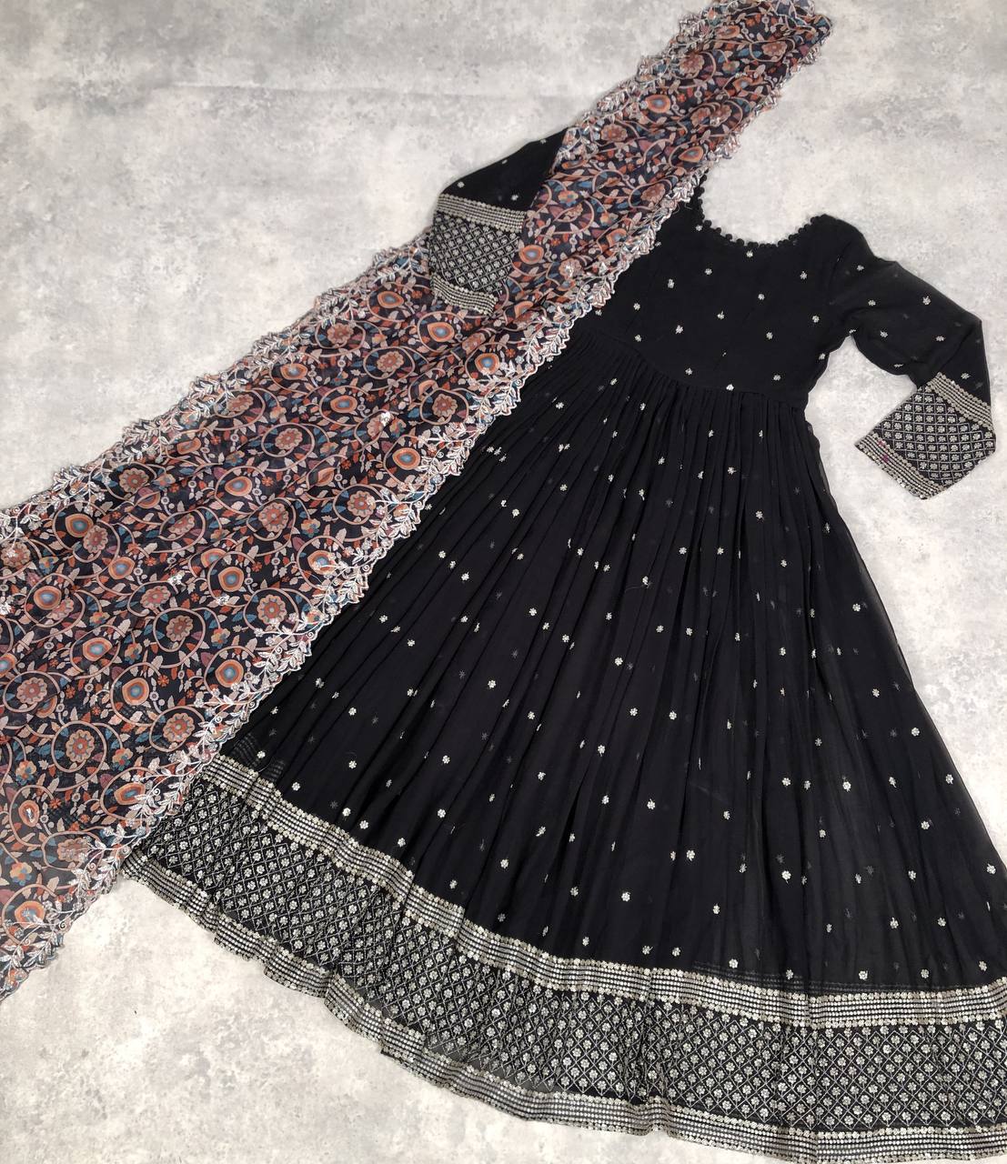 Elegant Faux Georgette Zari Sequins Worked Fully Stitched Gown - INDIAN ELEGANCE