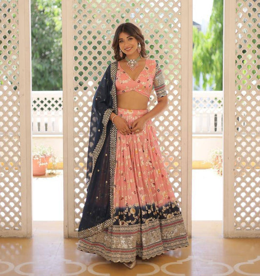 Resplendent Viscous Jacquard Sequins Embroidered Wedding Wear Lehenga Choli - INDIAN ELEGANCE